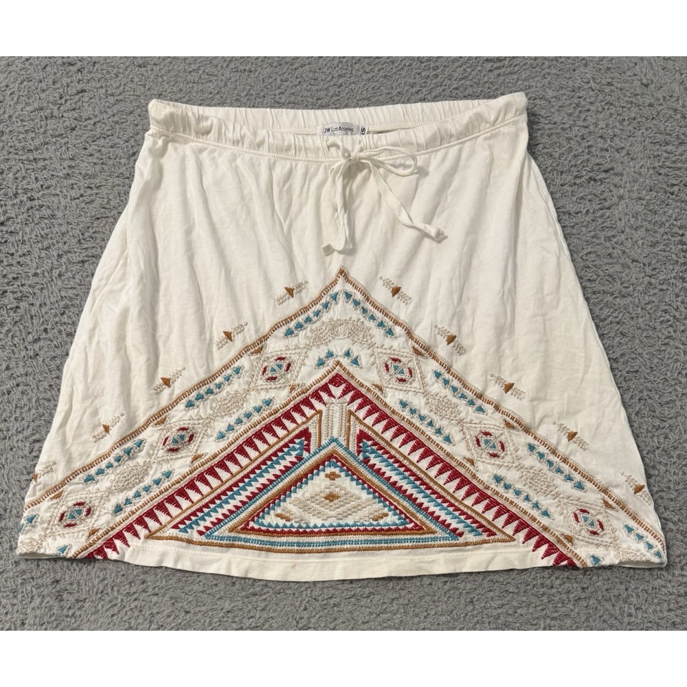 Johnny Was‎ JW Los Angeles White Linen Skirt Embroidered XS